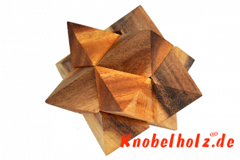 Stern Puzzle 3D Puzzle mit 6 Holzteilen für einen Spieler in den Maßen 8,5 x 8,5 x 8,5 cm, monkey pod wooden puzzle