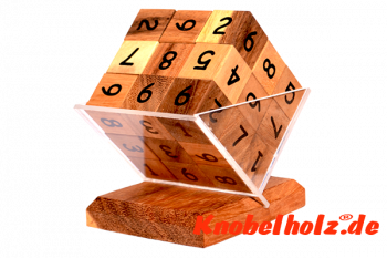 Sudoku 3D Cube Puzzle, Knobelspiel ein Zahlen Puzzle aus Holz mit den Maßen 12,0 x 9,0 x 14,0 cm samanea wooden brain teaser