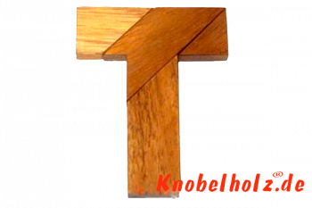 T Puzzle Buchstaben Holzpuzzle T Wooden Game Tangram mit 4 Holzteilen in den Maßen 7,6 x 4,5 x 2,0 cm, samanea brain teaser