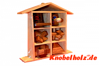 Toilettenhäuschen Holzpuzzle 3D Sammlung mit vielen Puzzle aus Holz, IQ Puzzle, Knobel Puzzle, Denkspiel in den Maßen 8,0 x 3,0 x 19,0 cm, samanea brain teaser