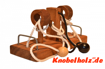 Top Leaque Schnurpuzzle, Top Leaque Holz Puzzle, Denkspiel Knobelaufgabe in den Maßen16,0 x 7,0 x 16,0 cm, Samanea wood brain teaser