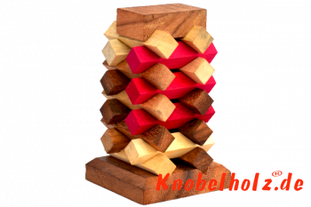Tower Hormon Puzzle aus Holz, Denkspiel, IQ Game, Knobelholz miz´t Maßen 8,0 x 8,0 x 13,5 cm, monkey pod puzzle
