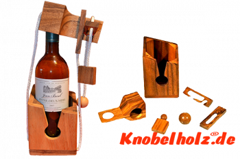 Weinflaschenpuzzle dont break the bottle Holzpuzzle für Freunde, Geschenk Puzzle, Geduld Puzzle, Denkspiel in den Maßen 11,0 x 11,0 x 18,0 cm, samanea brain teaser puzzle